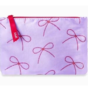 NEW Ipsy Lavender Red Glitter Bow Makeup Bag